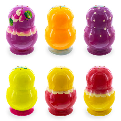 Set of 2 Salt and Pepper Shakers Nesting Dolls in Assortment (Colors May Vary)