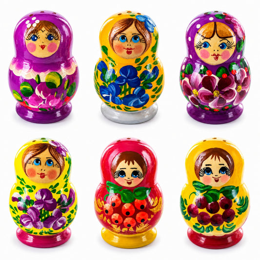 Set of 2 Salt and Pepper Shakers Nesting Dolls in Assortment (Colors May Vary)