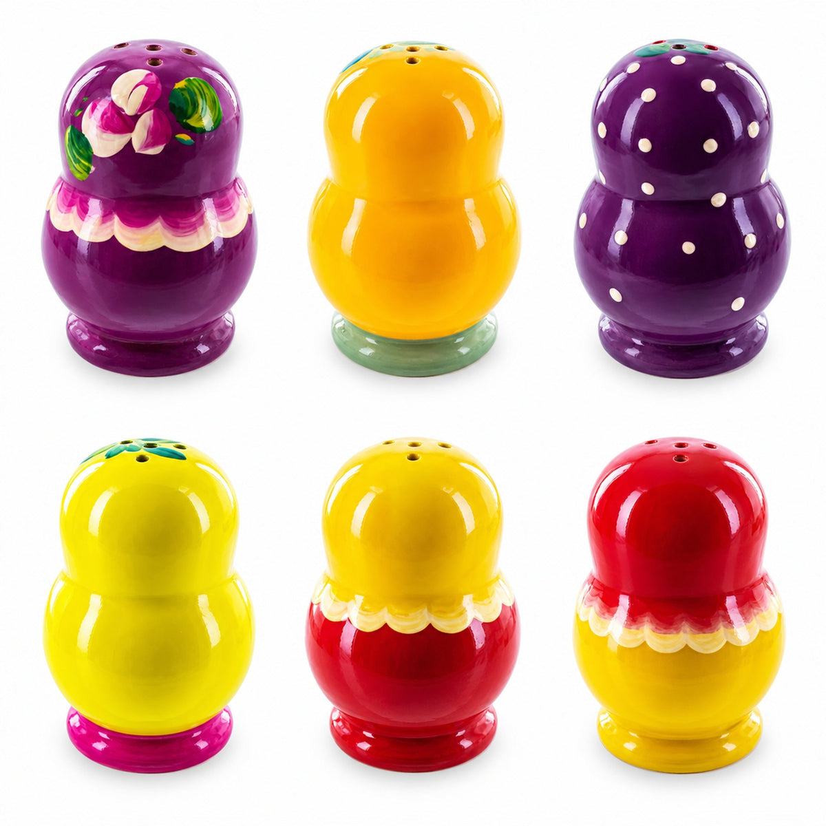 Set of 2 Salt and Pepper Shakers Nesting Dolls in Assortment (Colors May Vary)