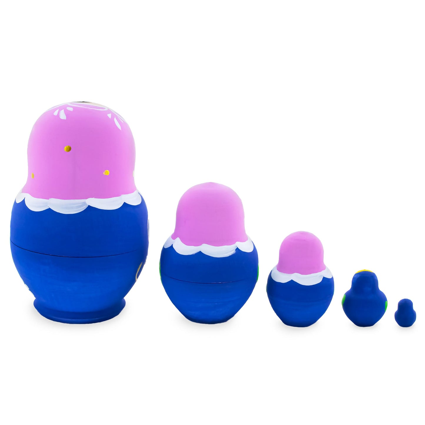 Pink Hood with White Flowers Wooden  Nesting Dolls