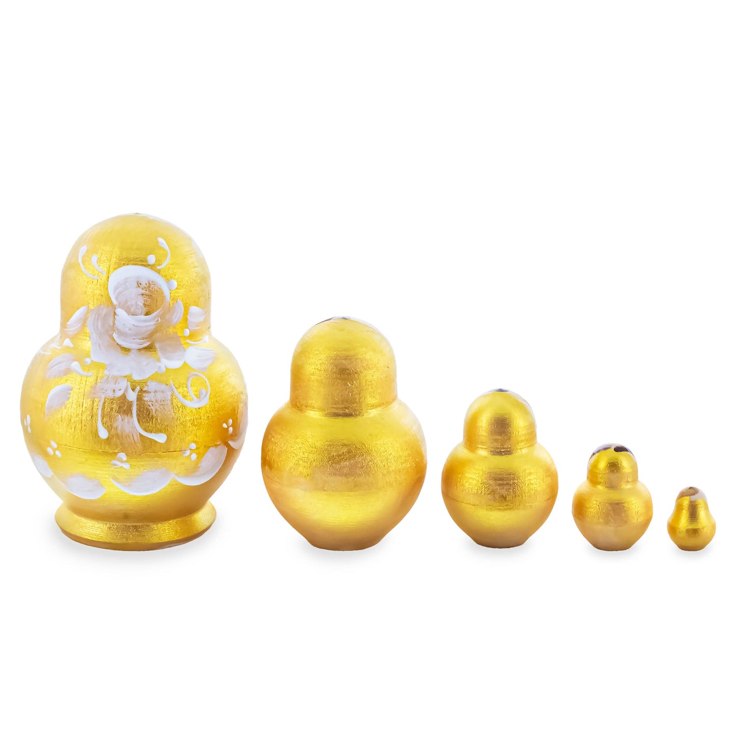 Gold Color with White Flowers Pink Wooden  Nesting Dolls