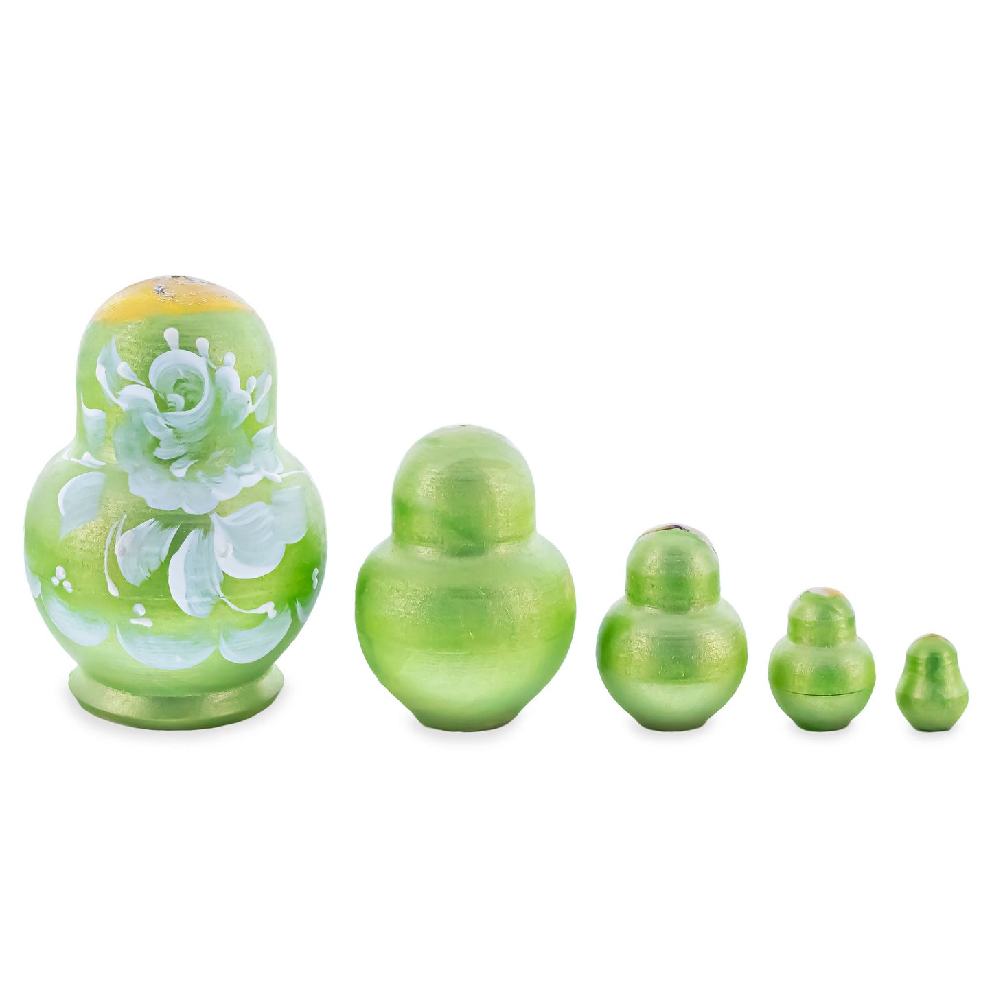 Green Color with White Flowers Wooden  Nesting Dolls