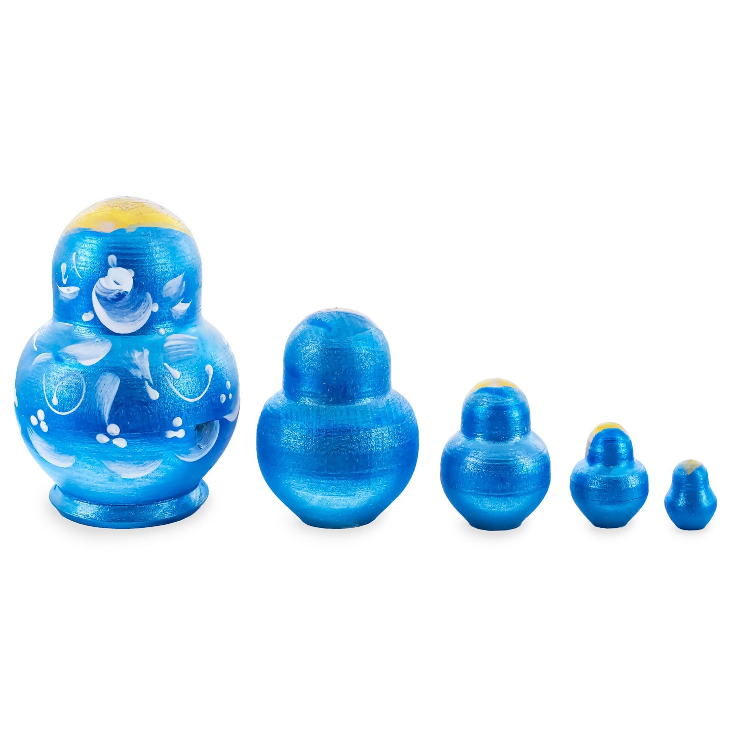 Blue Color with White Ornament Wooden  Nesting Dolls