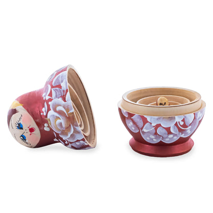 Velvet Color with White Flowers Wooden  Nesting Dolls