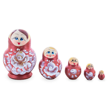 Velvet Color with White Flowers Wooden  Nesting Dolls