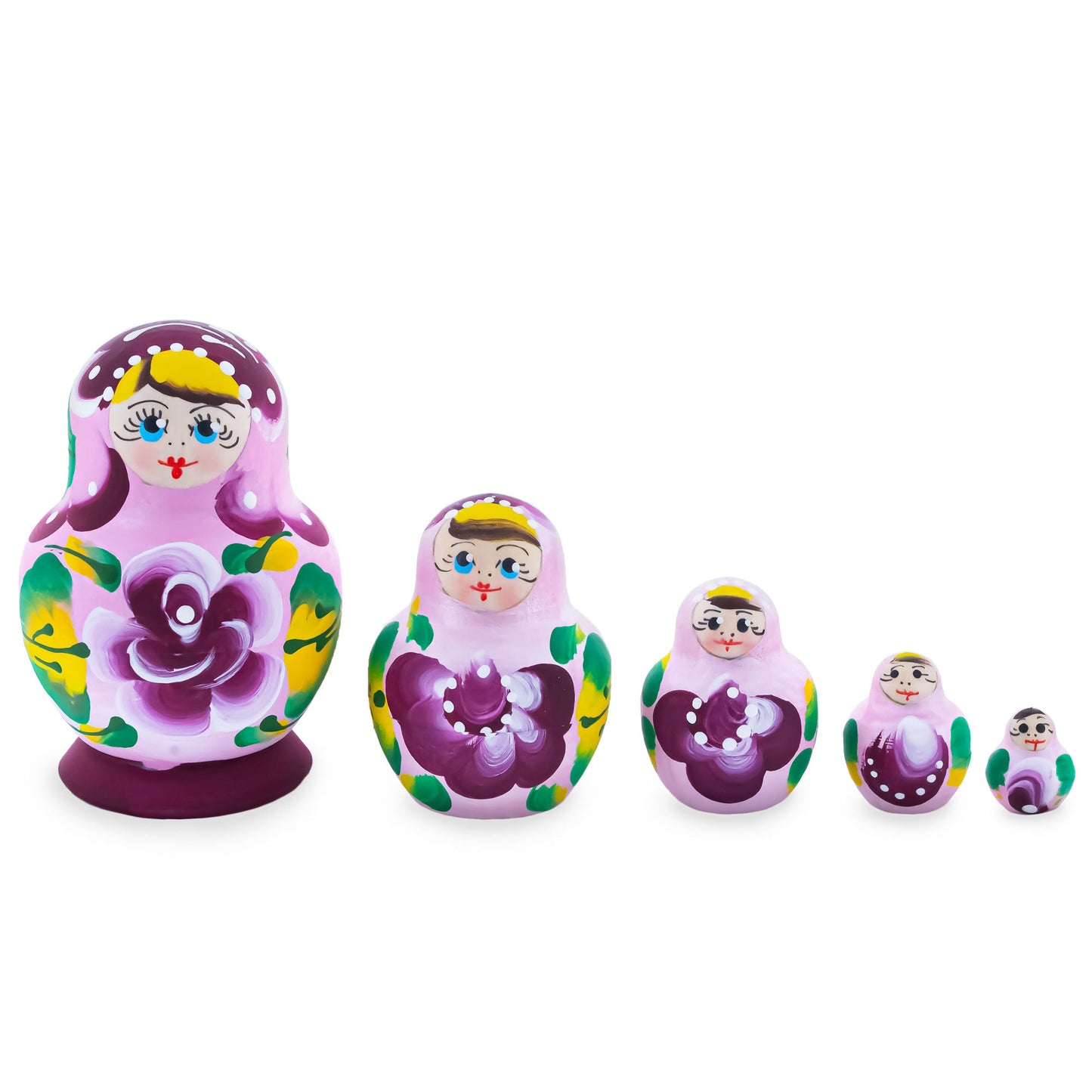 Pink Color with White Velvet Flower Wooden  Nesting Dolls