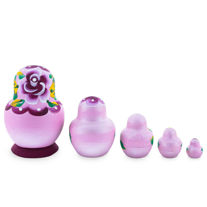 Pink Color with White Velvet Flower Wooden  Nesting Dolls