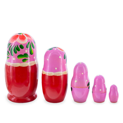 Orange Hood with Velvet Flowers Wooden  Nesting Dolls