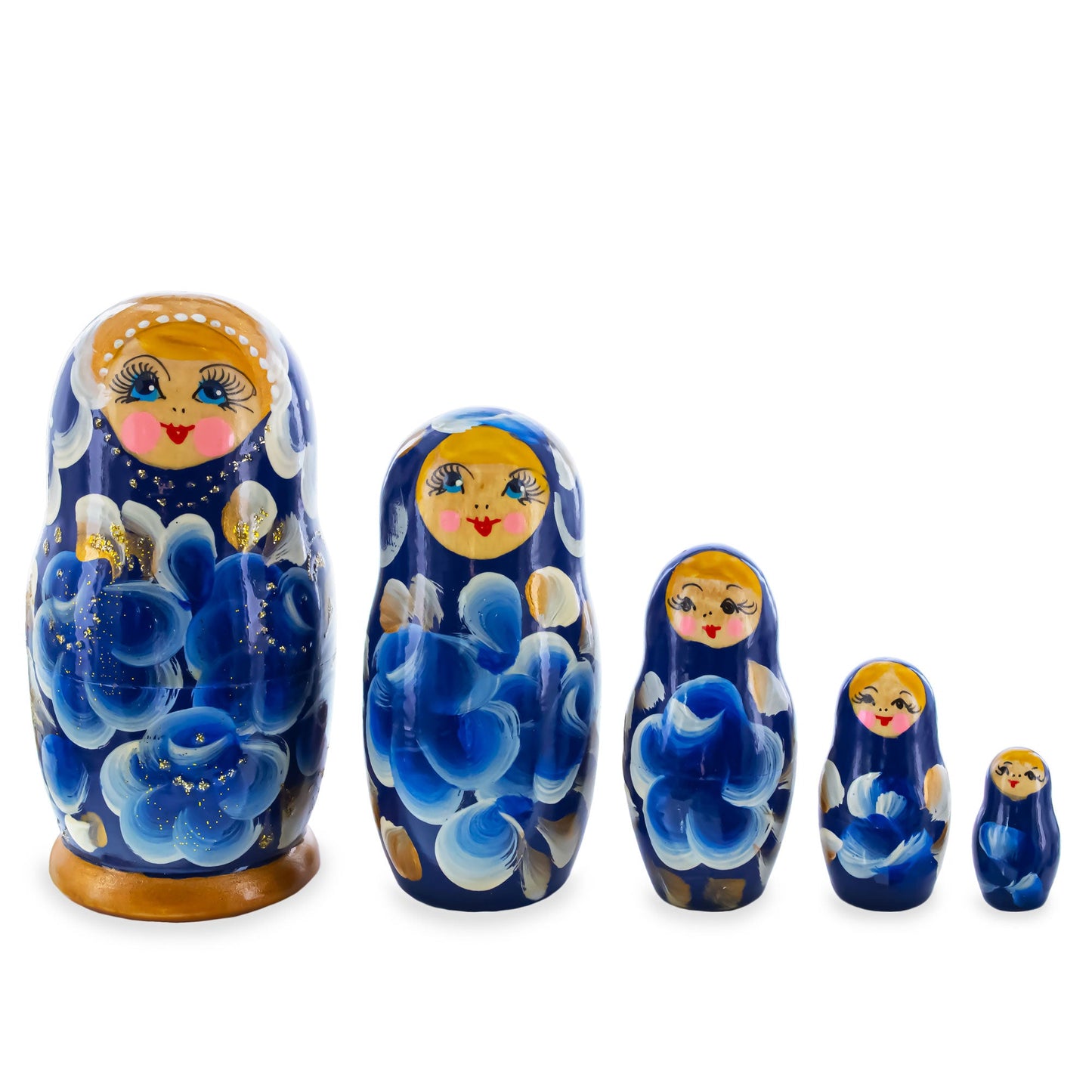 Blue Color with Blue Flowers Wooden  Nesting Dolls
