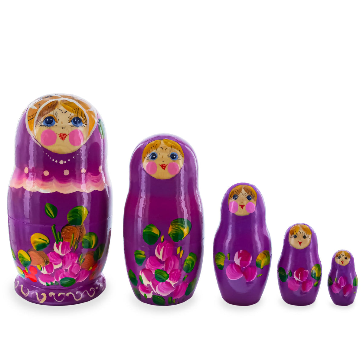 Purple Color with Pink Flowers Wooden  Nesting Dolls