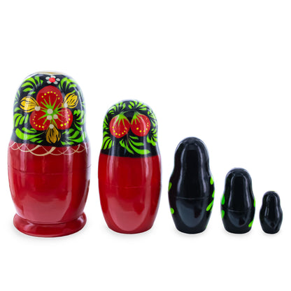Red Color with Berries and Flowers Wooden  Nesting Dolls