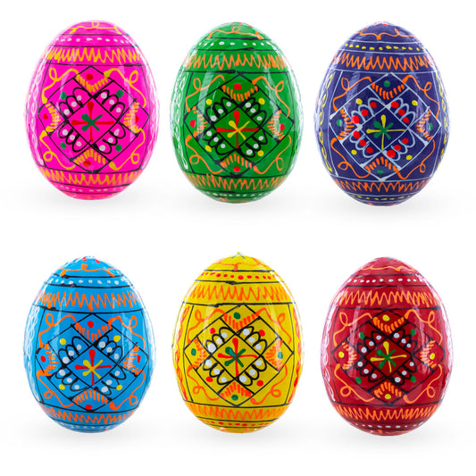 Set of 6 Ukrainian Geometric Wooden Easter Eggs 2.5 Inches