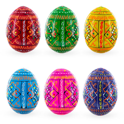 Set of 6 Ukrainian Geometric Wooden Easter Eggs 2.5 Inches