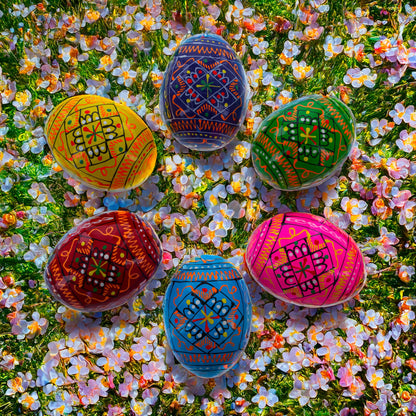 Set of 6 Ukrainian Geometric Wooden Easter Eggs 2.5 Inches