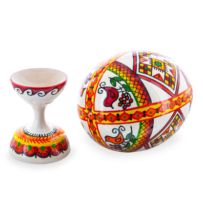 Bird Ukrainian Wooden Easter Egg Pysanka on a Stand 3.75 Inches