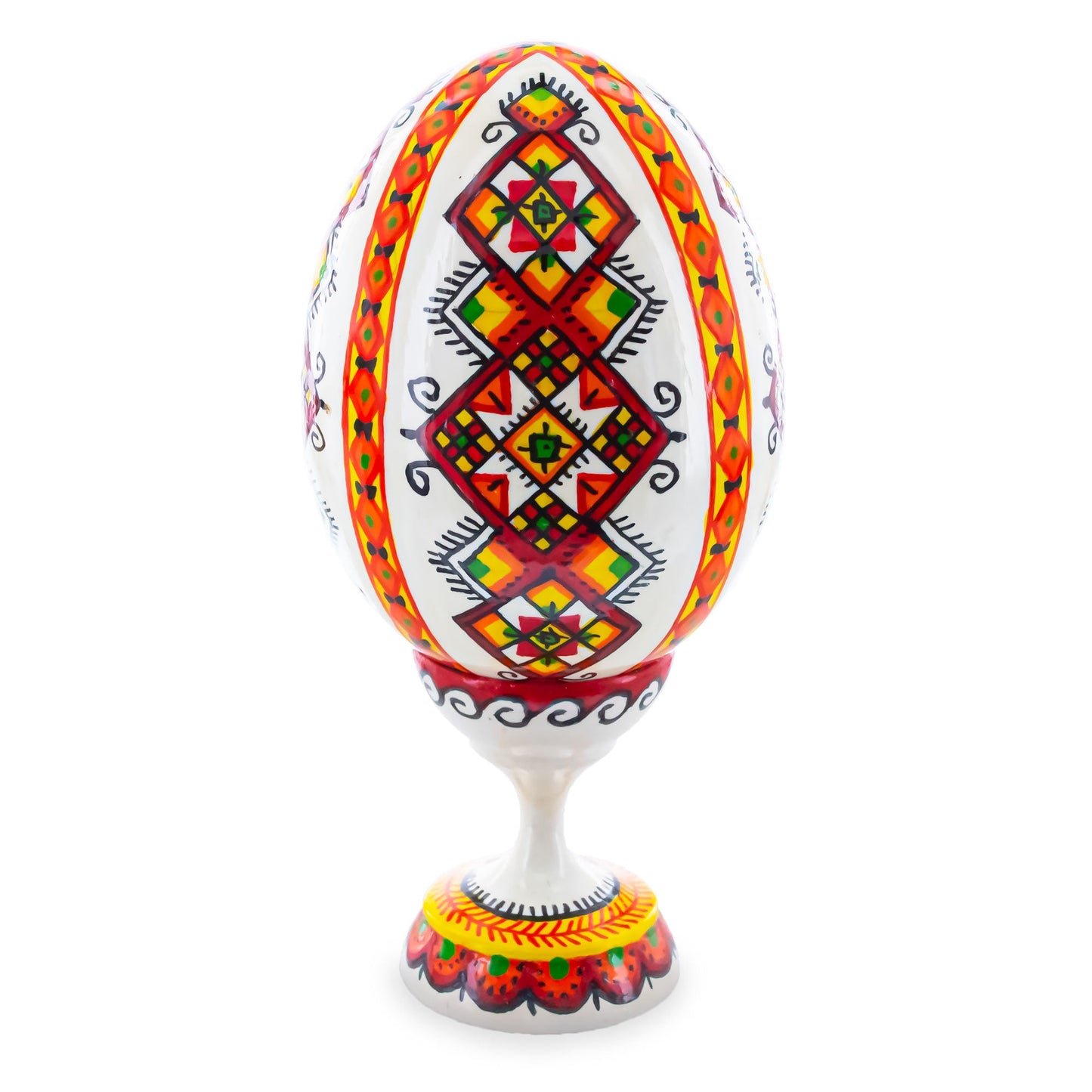 Rhombus Ukrainian Wooden Easter Egg Pysanka on a Stand 3.75 Inches