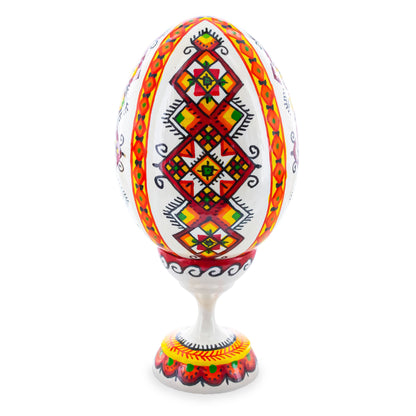 Rhombus Ukrainian Wooden Easter Egg Pysanka on a Stand 3.75 Inches