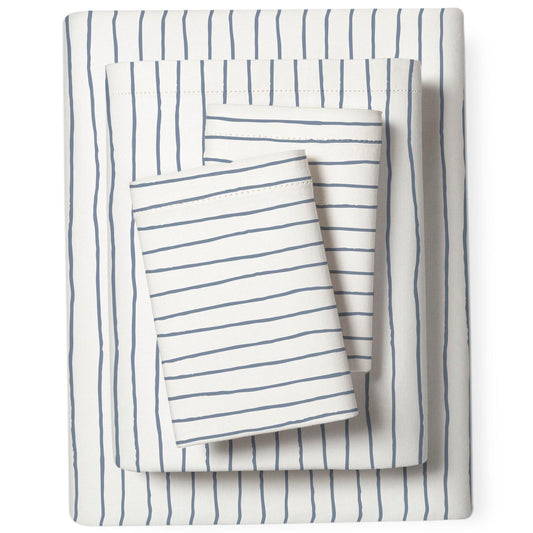 Organic Cotton Sheet Set - Navy Blue Stripes