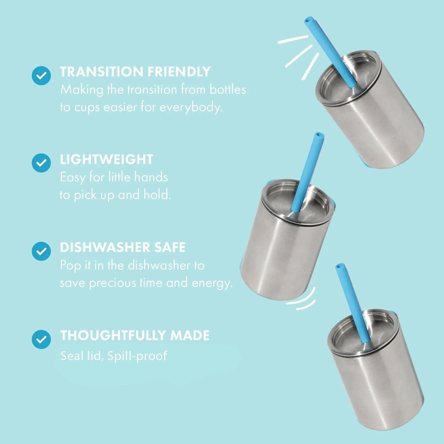 8 oz Medium Sippy Cup + Straw | Stainless Steel