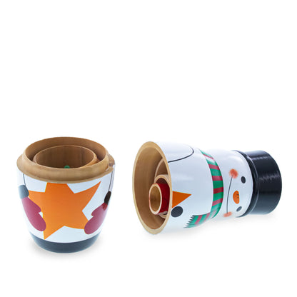 Santa, Snowman & Christmas Tree Wooden Nesting Dolls 5 Inches