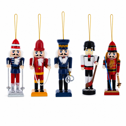 5 Nutcrackers: Firefighter, Policeman, Hockey, Skier, Snowboarder 5 Inches