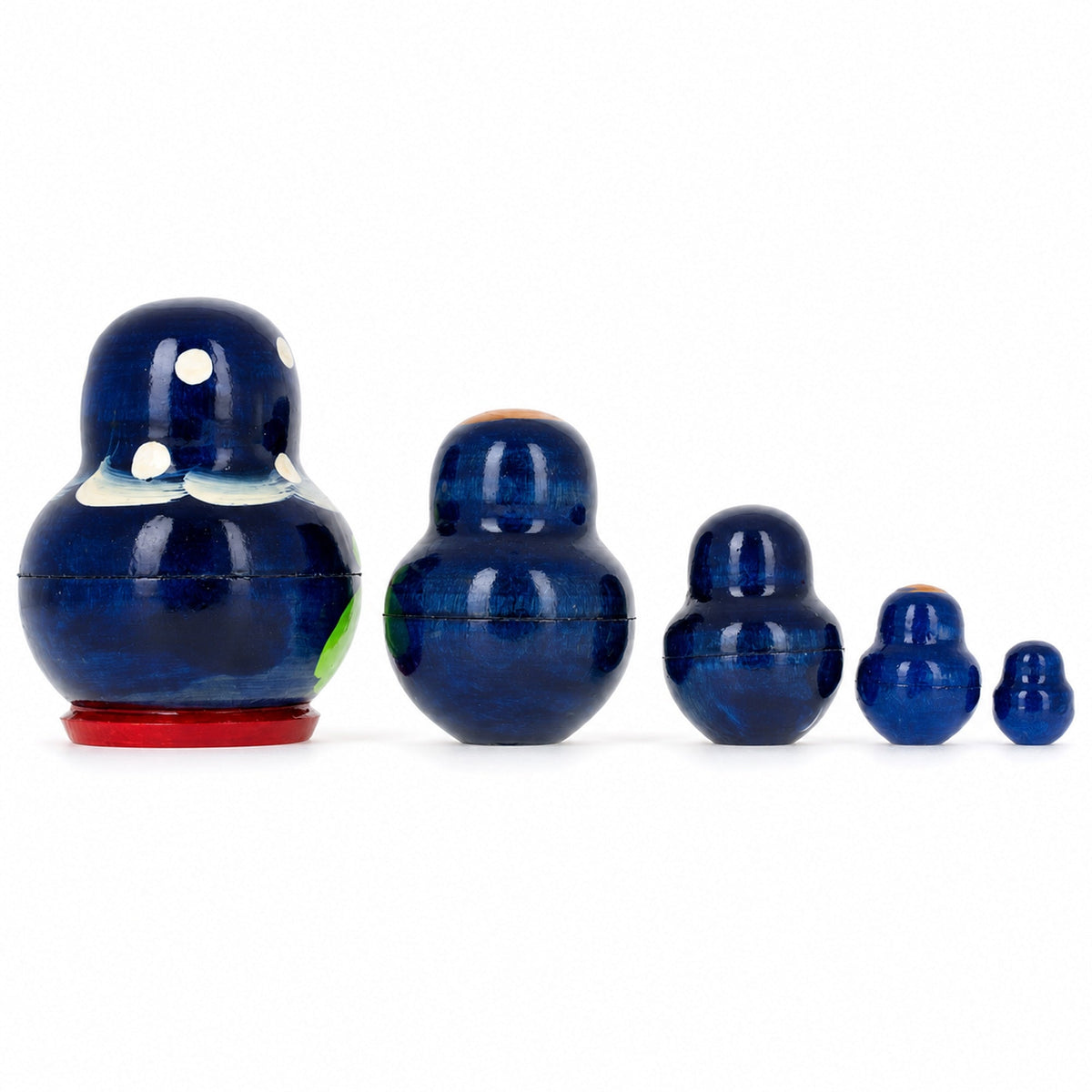 5 Miniature Strawberry Blue Dress Nesting Dolls 1.75 Inches