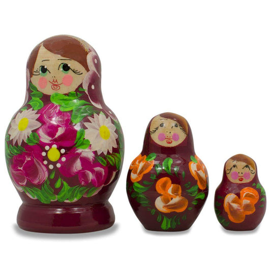 Set of 3 Floral on Purple Dress  Dolls 3.5 Inches