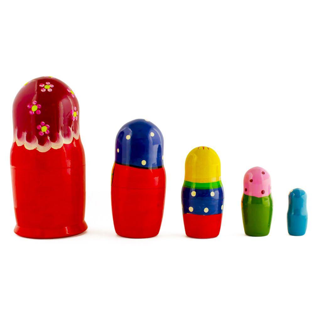 Set of 5 Girls with Cat, Rooster and Duck Animals Nesting Dolls 6 Inches