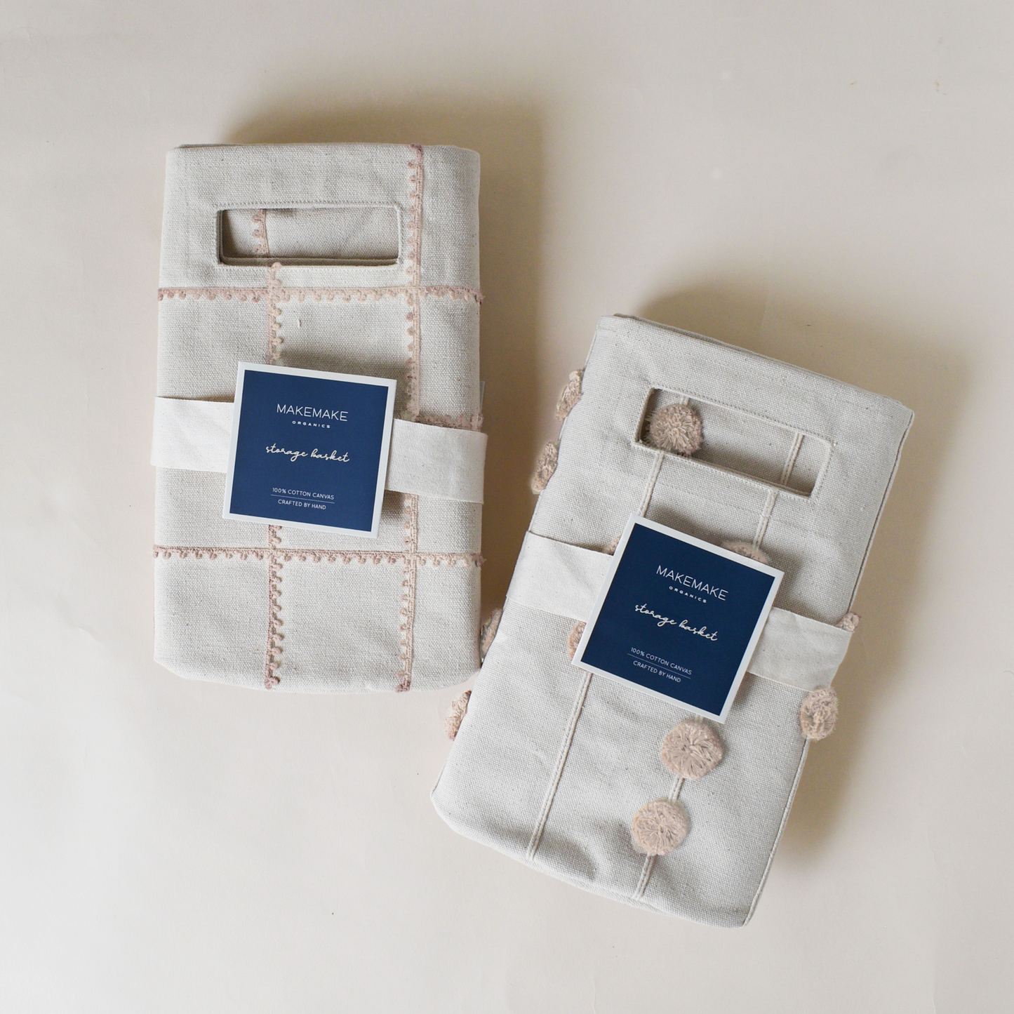 Handmade Canvas Storage Basket Pom Pom - Pecan