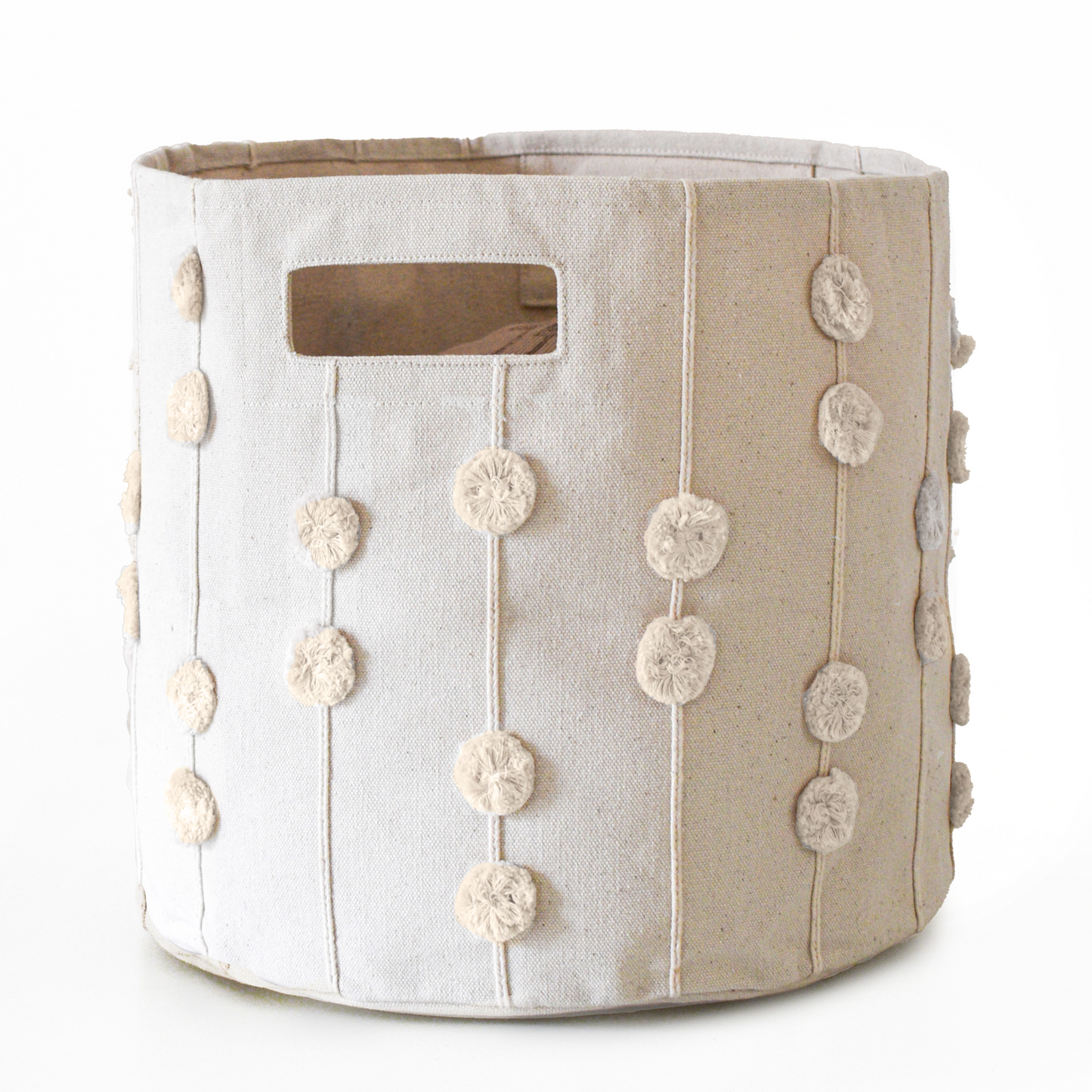 Handmade Canvas Storage Basket Pom Pom - Blush Oat