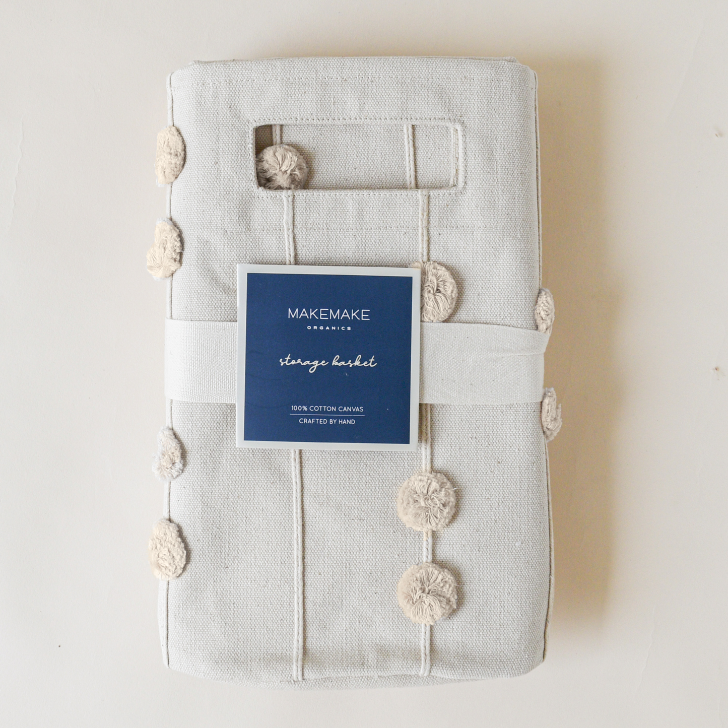 Handmade Canvas Storage Basket Pom Pom - Blush Oat