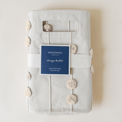 Handmade Canvas Storage Basket Pom Pom - Blush Oat