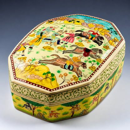 Indian Mughal Dynasty Oriental Wooden Jewelry Box 9.5 Inches X 7 Inches
