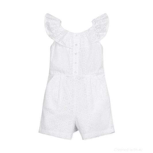 Organic Eyelet Ruffle Romper - White Eyelet