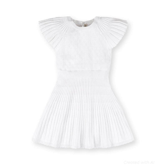 Organic Flutter Sleeve Sweater Dress - White Diamond Pointelle