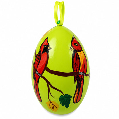 Two Cardinal Birds on Branch Wooden Christmas Ornament 3 Inches