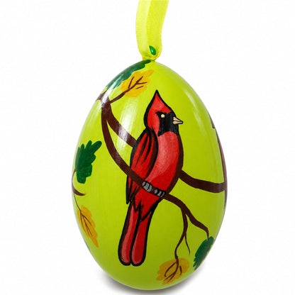 Two Cardinal Birds on Branch Wooden Christmas Ornament 3 Inches