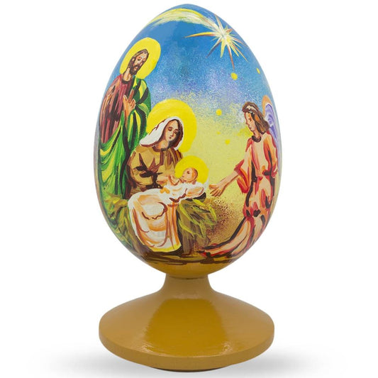 Nativity Scene with Angel Wooden Egg Figurine 4.75 Inches