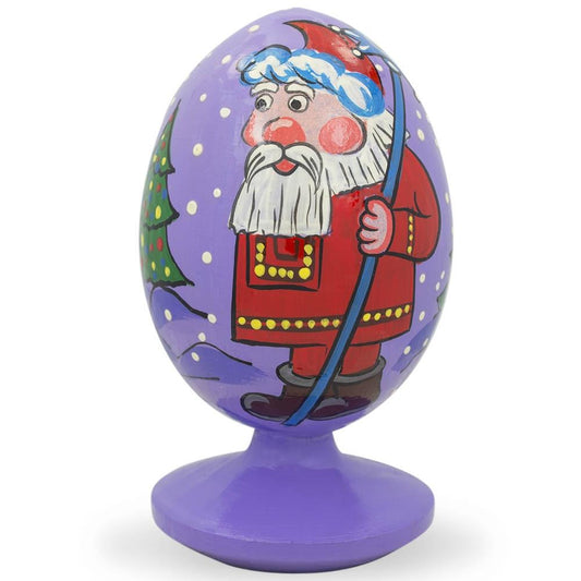 Santa with Snowman by Christmas Tree Wooden Figurine