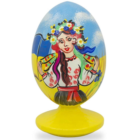 Ukrainian Girl with Flag Easter Egg Figurine
