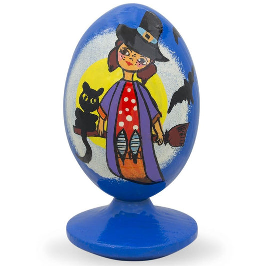 Witch with Broom Halloween Wooden Figurine