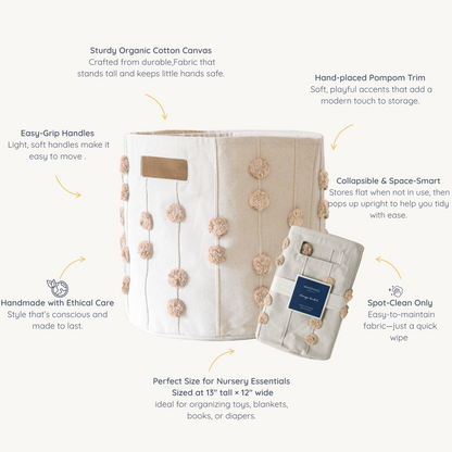 Handmade Canvas Storage Basket Pom Pom - Pecan