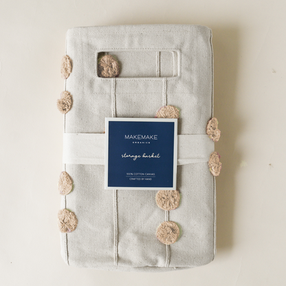Handmade Canvas Storage Basket Pom Pom - Pecan