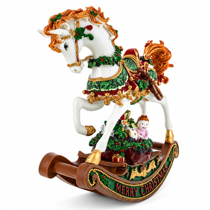 Rocking Horse Carrying Gifts Christmas Musical Figurine