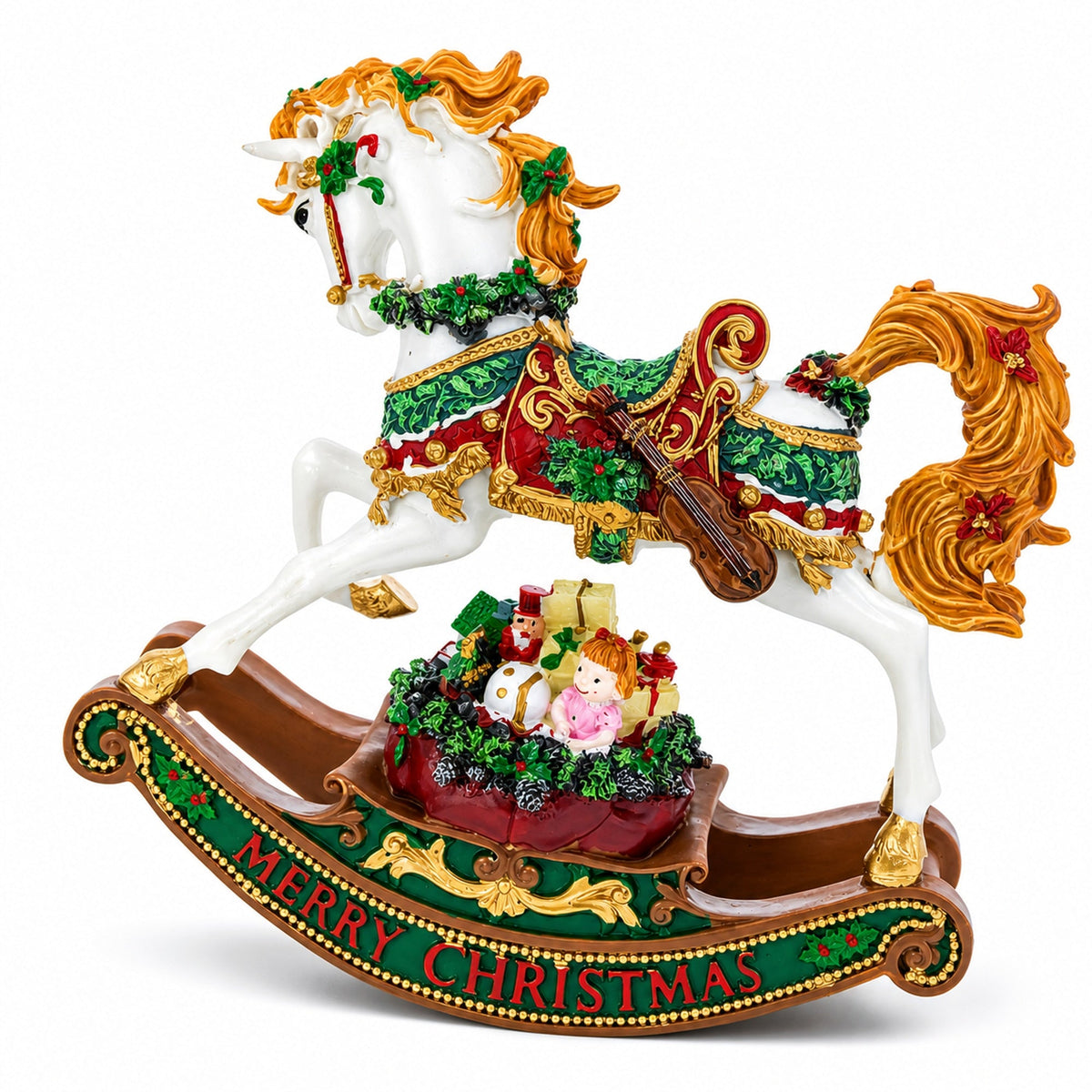 Rocking Horse Carrying Gifts Christmas Musical Figurine