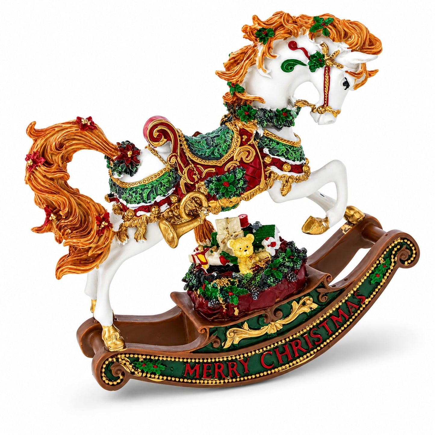 Rocking Horse Carrying Gifts Christmas Musical Figurine