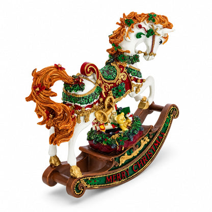 Rocking Horse Carrying Gifts Christmas Musical Figurine