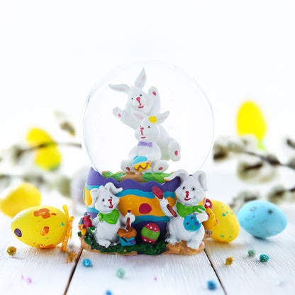 Bunnies Decorating Easter Eggs Musical Water Snow Globe