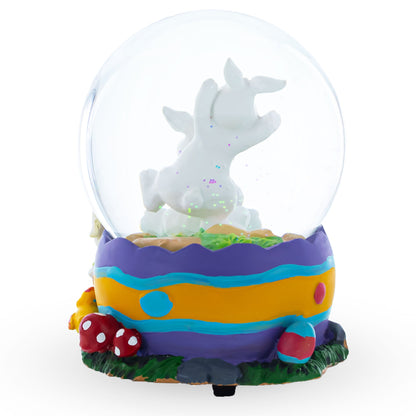 Bunnies Decorating Easter Eggs Musical Water Snow Globe