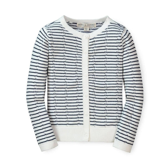 Pointelle Stripe Organic Cardigan - Navy Mini Stripe